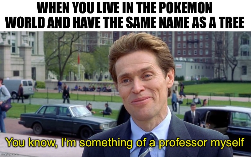 It's true tho | WHEN YOU LIVE IN THE POKEMON WORLD AND HAVE THE SAME NAME AS A TREE; You know, I'm something of a professor myself | image tagged in you know i'm something of a scientist myself,pokemon,pokemon memes,memes,funny | made w/ Imgflip meme maker