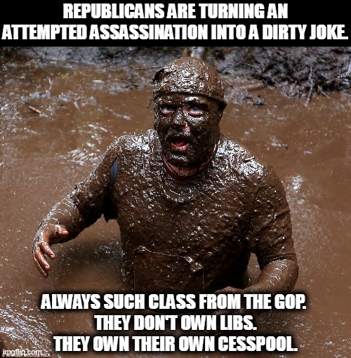 REPUBLICANS ARE TURNING AN ATTEMPTED ASSASSINATION INTO A DIRTY JOKE. ALWAYS SUCH CLASS FROM THE GOP. 
THEY DON'T OWN LIBS.
THEY OWN THEIR OWN CESSPOOL. | image tagged in nancy pelosi,assassination,gop,republican,cesspool | made w/ Imgflip meme maker