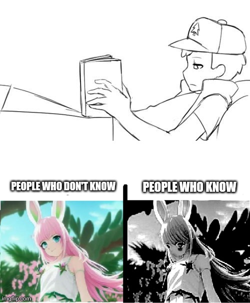 You know it, we know it, but they don't | PEOPLE WHO KNOW; PEOPLE WHO DON'T KNOW | image tagged in uncanny bunny girl | made w/ Imgflip meme maker