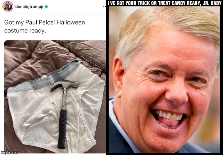 image tagged in trick or treat,halloween,lindsey graham,don jr,halloween costume,south carolina | made w/ Imgflip meme maker