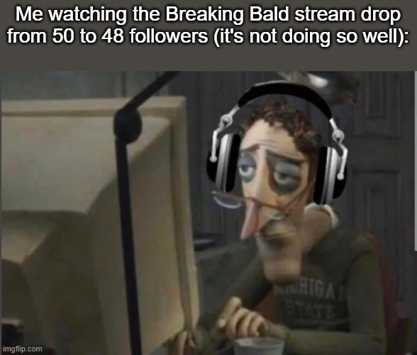 the | Me watching the Breaking Bald stream drop from 50 to 48 followers (it's not doing so well): | image tagged in sad computer man | made w/ Imgflip meme maker