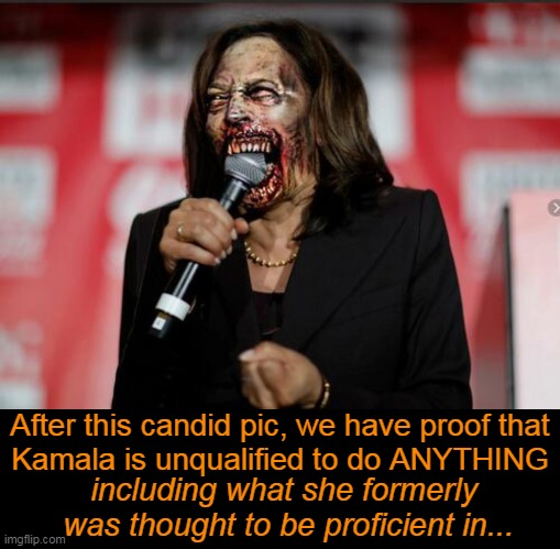 Happy Halloween From One Hot Mess; Has She Done Anything Right Lately? | After this candid pic, we have proof that
Kamala is unqualified to do ANYTHING; including what she formerly 
was thought to be proficient in... | image tagged in politics,kamala harris,one hot mess,female,race,checked the boxes | made w/ Imgflip meme maker
