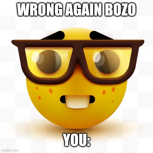 Nerd emoji | WRONG AGAIN BOZO YOU: | image tagged in nerd emoji | made w/ Imgflip meme maker