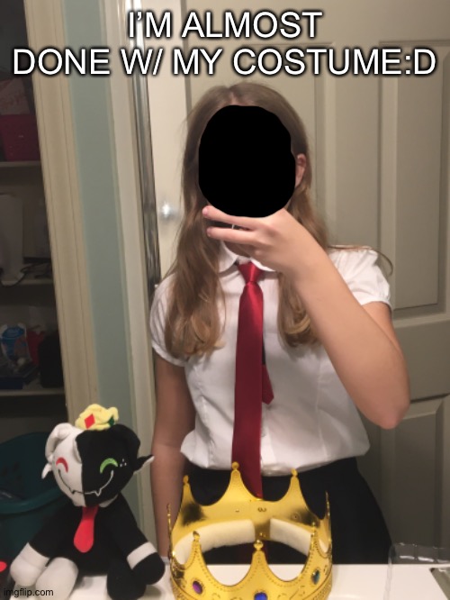 I had to take my gloves off for this -_- | I’M ALMOST DONE W/ MY COSTUME:D | image tagged in ranboo,halloween,costume,cosplay,lgbtq | made w/ Imgflip meme maker