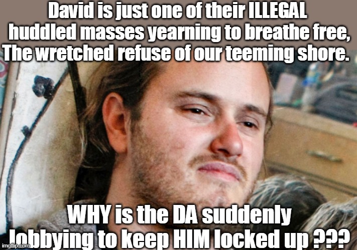 Pelosi on ANTIFA : "People do what People do" What happened to THAT ??? | David is just one of their ILLEGAL  huddled masses yearning to breathe free, The wretched refuse of our teeming shore. WHY is the DA suddenly lobbying to keep HIM locked up ??? | image tagged in rules for thee not for me | made w/ Imgflip meme maker