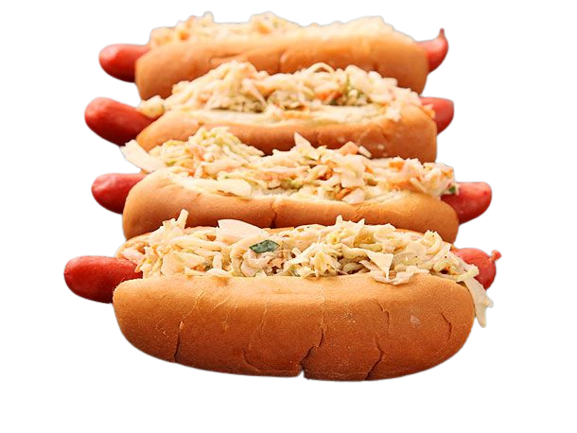 Four Cole Slaw Hot Dogs In A Row Blank Meme Template