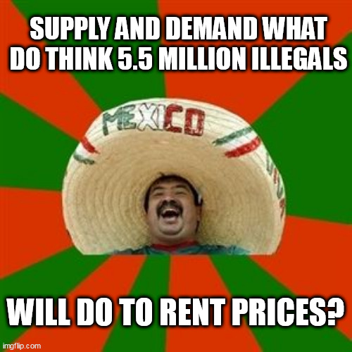 succesful mexican | SUPPLY AND DEMAND WHAT DO THINK 5.5 MILLION ILLEGALS; WILL DO TO RENT PRICES? | image tagged in succesful mexican | made w/ Imgflip meme maker