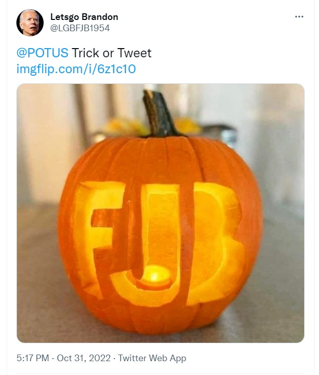 Letsgo Brandon Joe Biden Halloween tweet | image tagged in let's go brandon,halloween tweet,fuck joe biden,pedohitler,lgbfjb,pedo joe biden | made w/ Imgflip meme maker