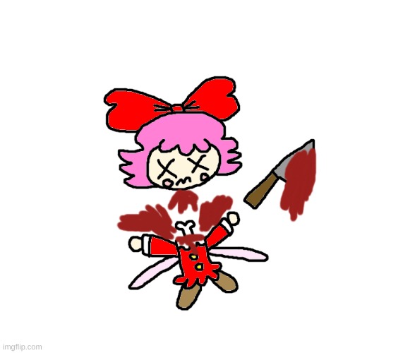 Ribbon gets her head chopped off with a knife | image tagged in kirby,gore,blood,funny,cute,fanart | made w/ Imgflip meme maker