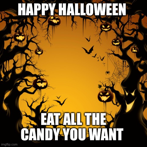 Halloween  |  HAPPY HALLOWEEN; EAT ALL THE CANDY YOU WANT | image tagged in halloween | made w/ Imgflip meme maker