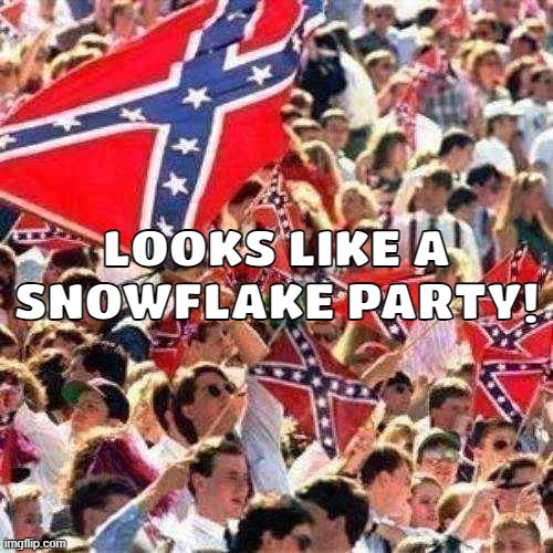 party of losers, cowards and snowflakes | THE OLD CONSERVATIVE
DEMOCRATS OF THE CIVIL WAR
ARE THE NEW CONSERVATIVE
REPUBLICANS OF THE BIG LIE; LOOKS LIKE A SNOWFLAKE PARTY! - THEY LIVE IN THE SOUTH
- THEY FLY THE REBEL FLAG
- THEY DON'T LIKE POC
- THEY DREAM OF CESSION
- THEY'RE WHITE NATIONALISTS
- THEY'RE FAKE CHRISTIANS | image tagged in rebel flag,losers,cowards,snowflakes,morons,idiots | made w/ Imgflip meme maker