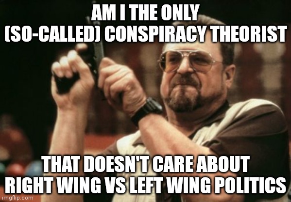 Am I The Only One Around Here Meme | AM I THE ONLY (SO-CALLED) CONSPIRACY THEORIST; THAT DOESN'T CARE ABOUT RIGHT WING VS LEFT WING POLITICS | image tagged in memes,am i the only one around here | made w/ Imgflip meme maker