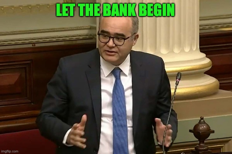 Adem Somyurek | LET THE BANK BEGIN | image tagged in adem somyurek | made w/ Imgflip meme maker