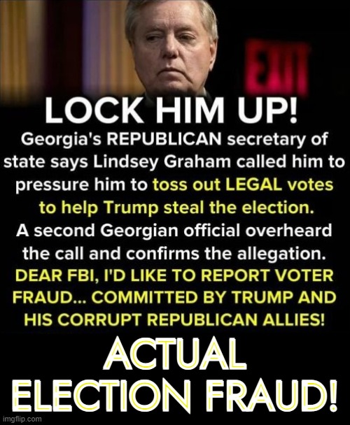 ACTUAL ELECTION FRAUD! | ACTUAL
ELECTION FRAUD! | image tagged in lindsey graham,lock him up,forever,the lion the witch and the audacity of this bitch,conservative hypocrisy,death wish | made w/ Imgflip meme maker