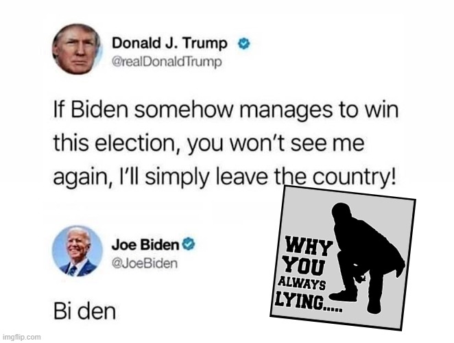 why u ALWAYS ALWAYS ALWAYS lyin'?! | image tagged in biden,never trump,donald trump you're fired,will you shut up man,gtfo,get lost | made w/ Imgflip meme maker