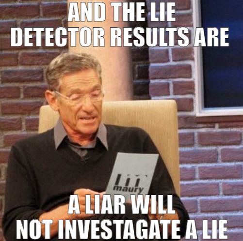 REMEMBER NOT ALL MINDS THINK ALIKE! | AND THE LIE DETECTOR RESULTS ARE; A LIAR WILL NOT INVESTAGATE A LIE | image tagged in memes,maury lie detector | made w/ Imgflip meme maker