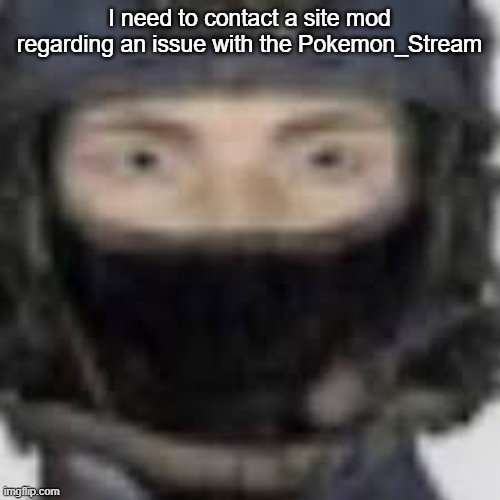 idk where else to post this | I need to contact a site mod regarding an issue with the Pokemon_Stream | image tagged in epsilon-11 staring | made w/ Imgflip meme maker