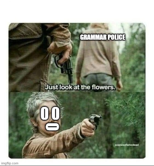 Look at the flowers | GRAMMAR POLICE; 0 0 | image tagged in look at the flowers | made w/ Imgflip meme maker