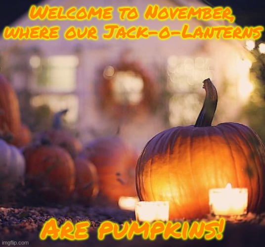 Welcome to November, Guys! | Welcome to November, where our Jack-o-Lanterns; Are pumpkins! | image tagged in november,jolispumpkin | made w/ Imgflip meme maker