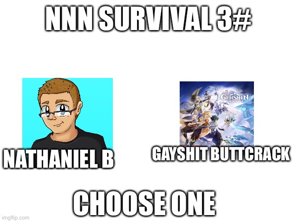 NNN SURVIVAL 3#; GAYSHIT BUTTCRACK; NATHANIEL B; CHOOSE ONE | made w/ Imgflip meme maker