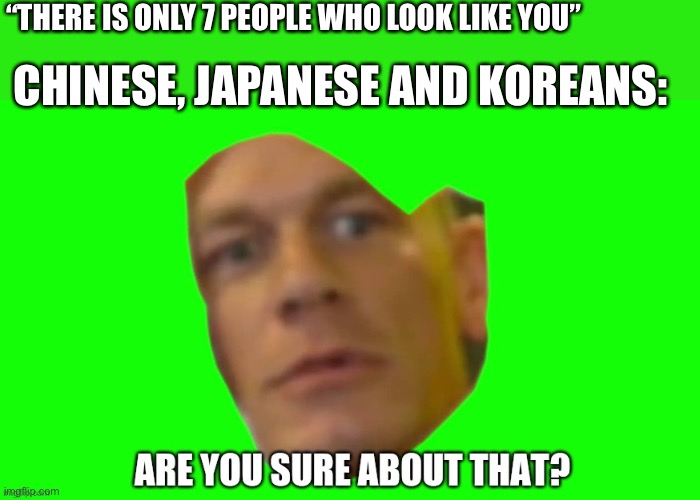 Are you sure about that? | “THERE IS ONLY 7 PEOPLE WHO LOOK LIKE YOU”; CHINESE, JAPANESE AND KOREANS: | image tagged in are you sure about that | made w/ Imgflip meme maker