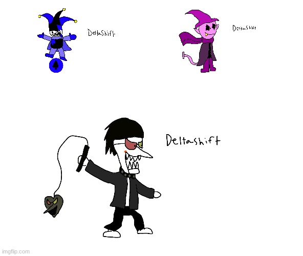 Au concept art. With lancer taking the role of jevil, jevil taking the role of ralsei, and spamton taking the role of susie | made w/ Imgflip meme maker