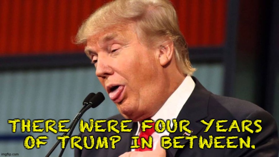 Stupid trump | THERE WERE FOUR YEARS 
OF TRUMP IN BETWEEN. | image tagged in stupid trump | made w/ Imgflip meme maker
