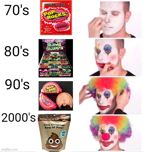 Pour A Little Sugar On It Honey | 70's; 80's; 90's; 2000's | image tagged in memes,clown applying makeup,sugar,sweets,rotten teeth,yum | made w/ Imgflip meme maker