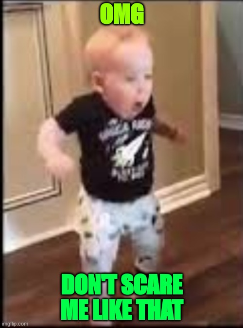 jump scare | OMG; DON'T SCARE ME LIKE THAT | image tagged in jump scare | made w/ Imgflip meme maker