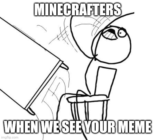 Table Flip Guy Meme | MINECRAFTERS WHEN WE SEE YOUR MEME | image tagged in memes,table flip guy | made w/ Imgflip meme maker