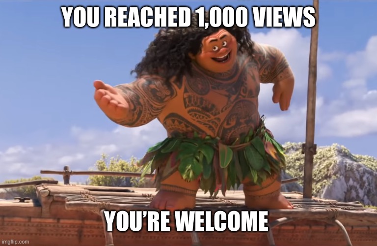 YOU REACHED 1,000 VIEWS YOU’RE WELCOME | image tagged in you're welcome without subs | made w/ Imgflip meme maker