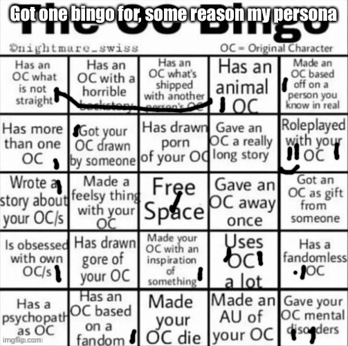 (Line was a complete error) | Got one bingo for, some reason my persona | image tagged in the oc bingo | made w/ Imgflip meme maker