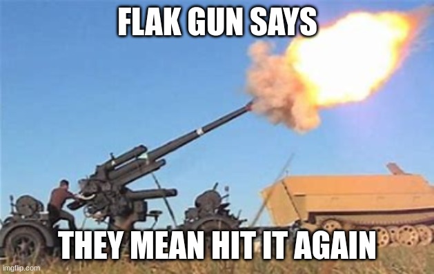 Flak gun | FLAK GUN SAYS THEY MEAN HIT IT AGAIN | image tagged in flak gun | made w/ Imgflip meme maker
