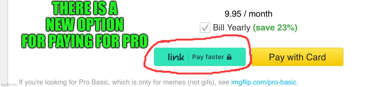 Idk what Link is | THERE IS A NEW OPTION FOR PAYING FOR PRO | image tagged in imgflip update | made w/ Imgflip meme maker