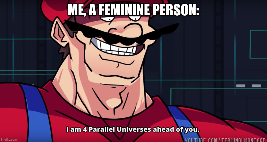Mario I am four parallel universes ahead of you | ME, A FEMININE PERSON: | image tagged in mario i am four parallel universes ahead of you | made w/ Imgflip meme maker