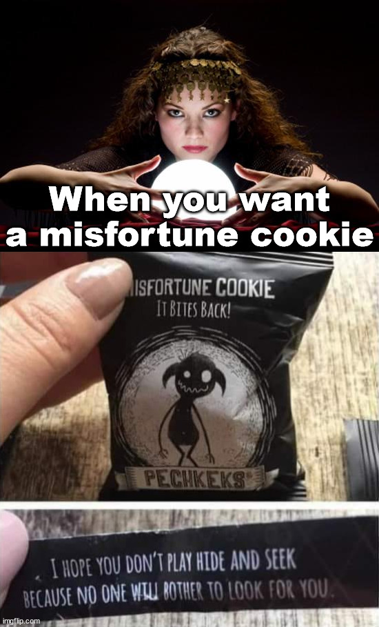 Misfortune cookie | When you want a misfortune cookie | image tagged in fortune teller,depression | made w/ Imgflip meme maker