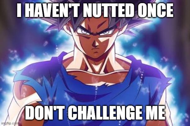 I'm gonna complete nnn! | I HAVEN'T NUTTED ONCE; DON'T CHALLENGE ME | image tagged in goku ultra instinct | made w/ Imgflip meme maker