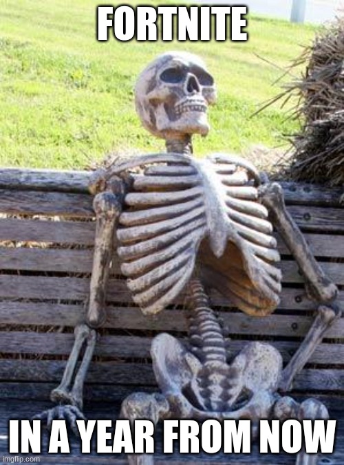 Waiting Skeleton | FORTNITE; IN A YEAR FROM NOW | image tagged in memes,waiting skeleton | made w/ Imgflip meme maker