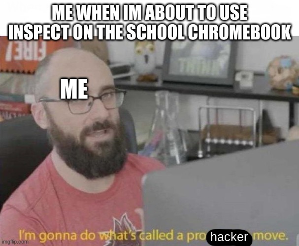 ya know back in my day... | ME WHEN IM ABOUT TO USE INSPECT ON THE SCHOOL CHROMEBOOK; ME; hacker | image tagged in pro gamer move,school chromebook,inspect,hacker,me when | made w/ Imgflip meme maker