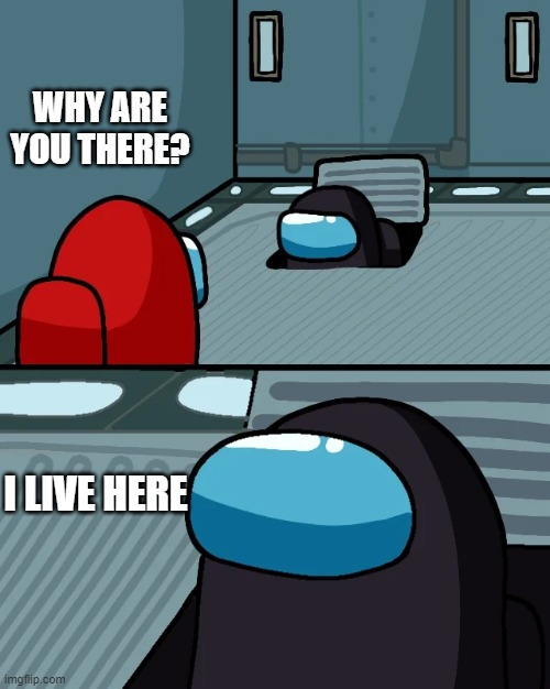 impostor of the vent | WHY ARE YOU THERE? I LIVE HERE | image tagged in impostor of the vent | made w/ Imgflip meme maker