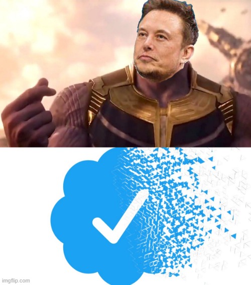 Elon Snap | image tagged in thanos snap,elon musk,twitter,elon snap | made w/ Imgflip meme maker