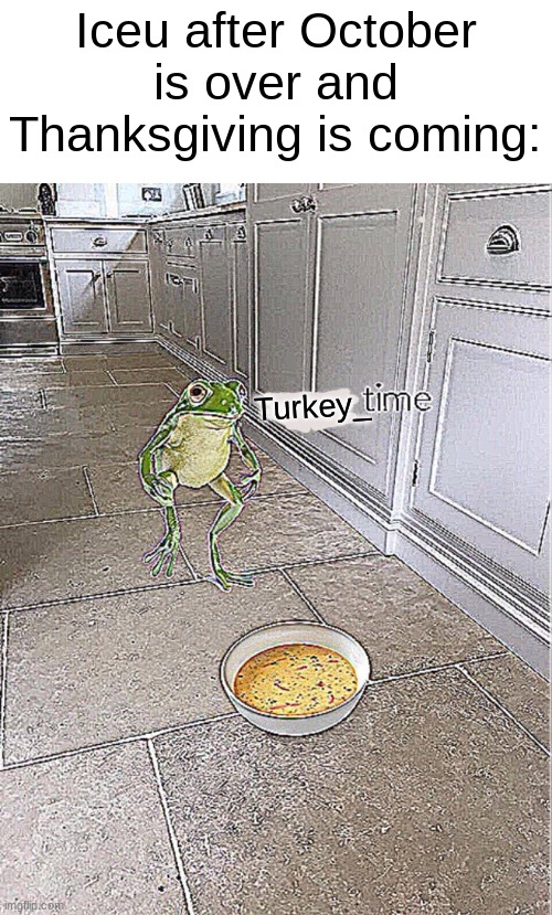 Turkey_ was so goofy | Iceu after October is over and Thanksgiving is coming:; Turkey_ | image tagged in soup time | made w/ Imgflip meme maker