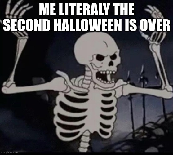 Mad skeleton | ME LITERALY THE SECOND HALLOWEEN IS OVER | image tagged in mad skeleton | made w/ Imgflip meme maker