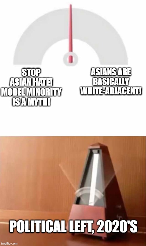 Metronome | STOP ASIAN HATE! MODEL MINORITY IS A MYTH! ASIANS ARE BASICALLY WHITE-ADJACENT! POLITICAL LEFT, 2020'S | image tagged in metronome | made w/ Imgflip meme maker