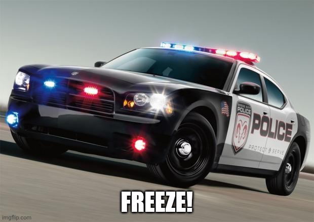 Police car | FREEZE! | image tagged in police car | made w/ Imgflip meme maker
