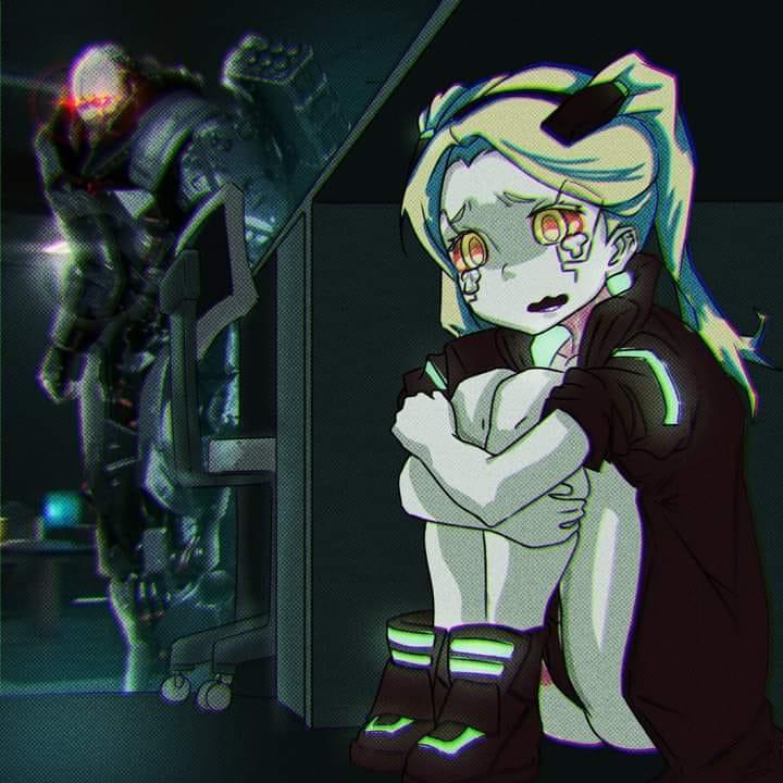 Anime Girl Hiding From a Terminator x Cyberpunk Edgerunners Blank Meme Template