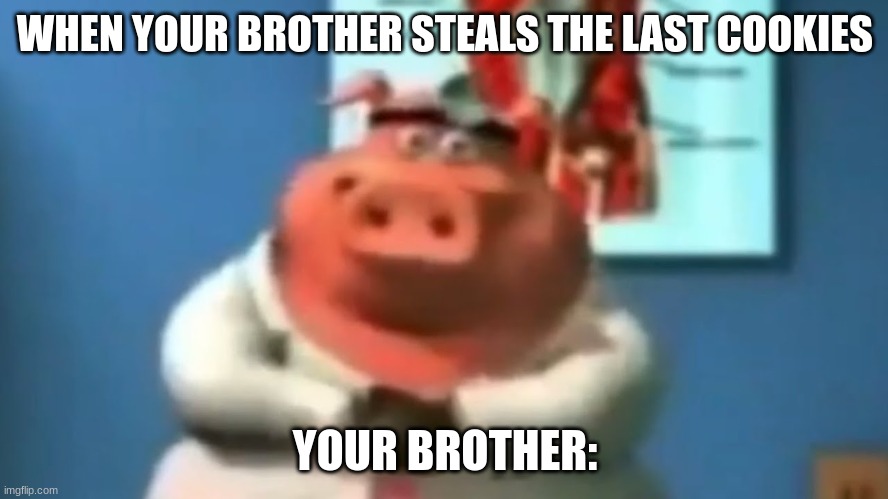 ask dr pig | WHEN YOUR BROTHER STEALS THE LAST COOKIES; YOUR BROTHER: | image tagged in pig,doctor,cookies | made w/ Imgflip meme maker