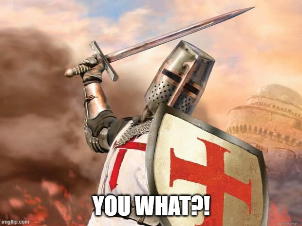 crusader | YOU WHAT?! | image tagged in crusader | made w/ Imgflip meme maker