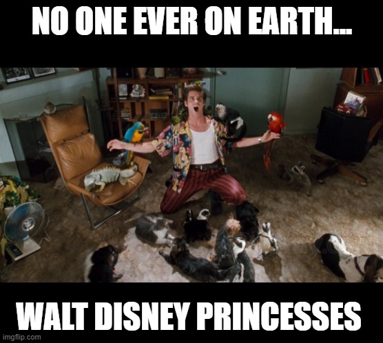 No one Ever... | NO ONE EVER ON EARTH... WALT DISNEY PRINCESSES | image tagged in ace ventura animals | made w/ Imgflip meme maker