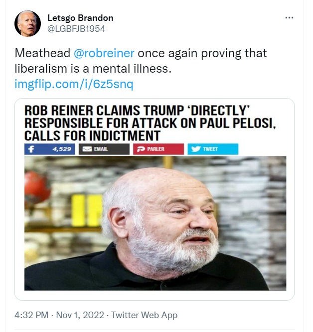 Letsgo Brandon trolling Meathead on twitter | image tagged in triggering liberals,meathead,rob reiner,liberalism,mental illness,trump derangement syndrome | made w/ Imgflip meme maker